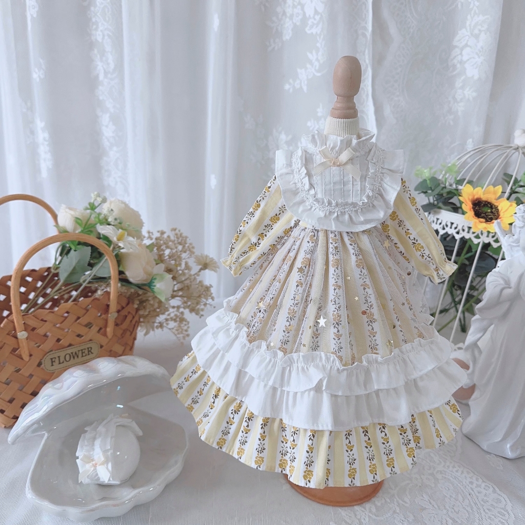 ตุ๊กตา Bjd เสื้อผ้า 1/6 1/4 1/3 blythe กระโปรง Beige Floral Dress Big Baby Cotton Doll
