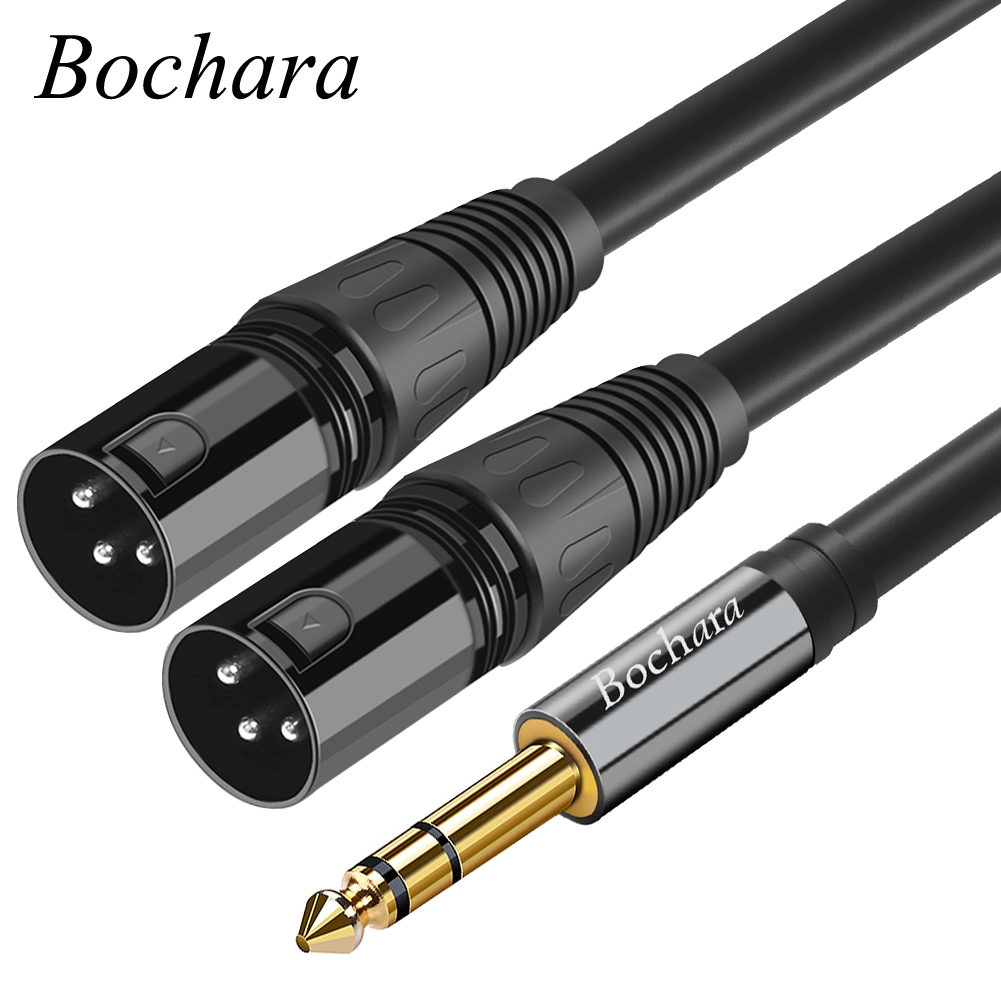 Bochara 1/4 TRS 6.35 มม.แจ็คสเตอริโอเป็น Dual XLR ชาย OFC สายสัญญาณเสียงป้องกันสําหรับลําโพง