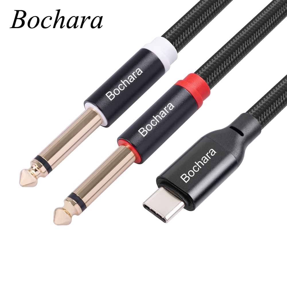 Bochara Braided Type C ถึง Dual 6.35 มม.แจ็ค OFC สายสัญญาณเสียงชิป IC ดิจิตอลในตัว Shielded