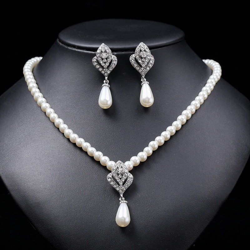 Girls Pearl Jewellery Set ชุดต่างหูสร้อยคอไข่มุกทุกวัน Jewellery Party Jewellery Set