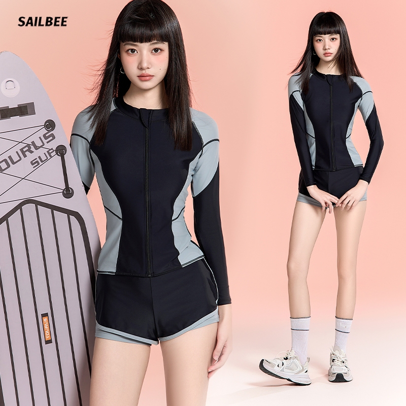 Sailbee ชุดว่ายน้ําผู้หญิงแขนยาวกางเกงขายาวแยกชุดว่ายน้ํา Sun Protection ชุดว่ายน้ําดําน้ําดูปะการัง Surfing ชุด N236