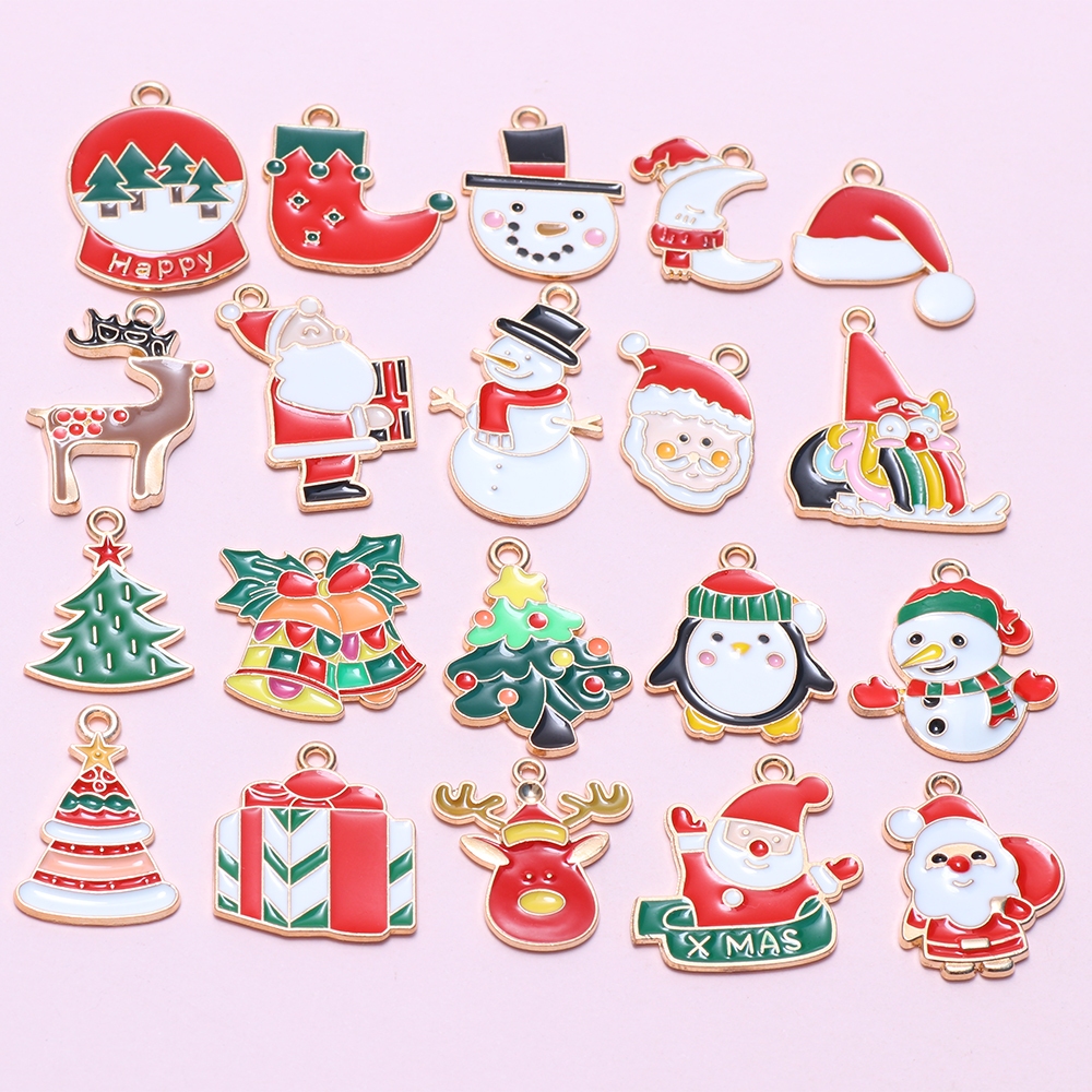 20 ชิ้นโลหะผสมคริสต์มาสลวดลายเคลือบจี้เครื่องประดับทําอุปกรณ์ DIY Xmas ของขวัญ