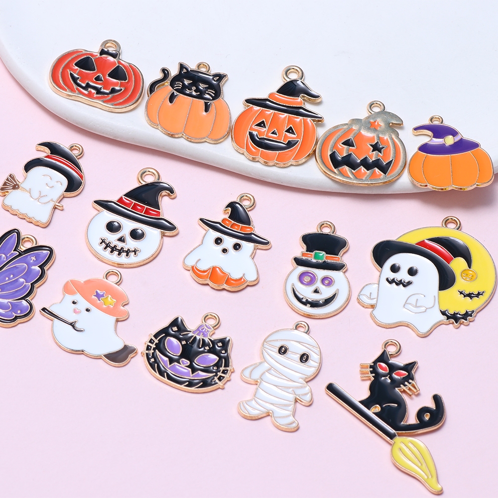 20ชิ้นโลหะผสมฮาโลวีนลวดลายเคลือบจี้เครื่องประดับทําอุปกรณ์ของขวัญ ทําเอง