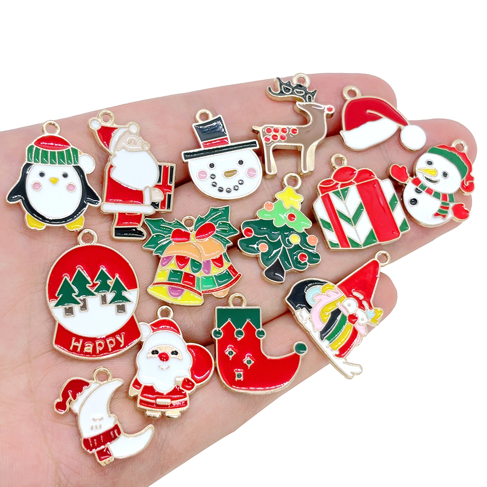 จี้ลายคริสต์มาสเคลือบโลหะผสม DIY สําหรับของขวัญคริสต์มาสอุปกรณ์ทําเครื่องประดับ