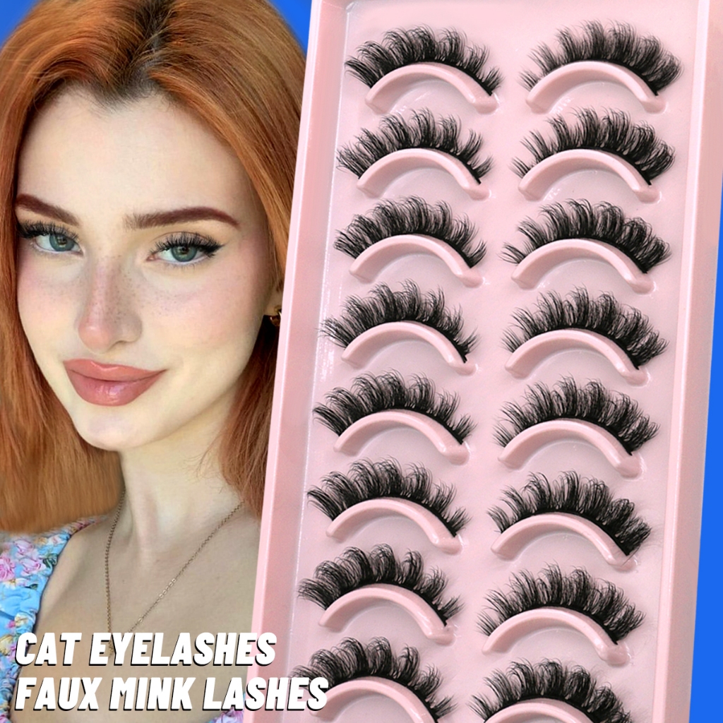 Groinneya ขนตาปลอม 10 คู่ Cat Eye ขนตา soft Fox ธรรมชาติปลอมขนตา Clear Band Mink Eyelashes ธรรมชาติขยายขนตาแต่งหน้า