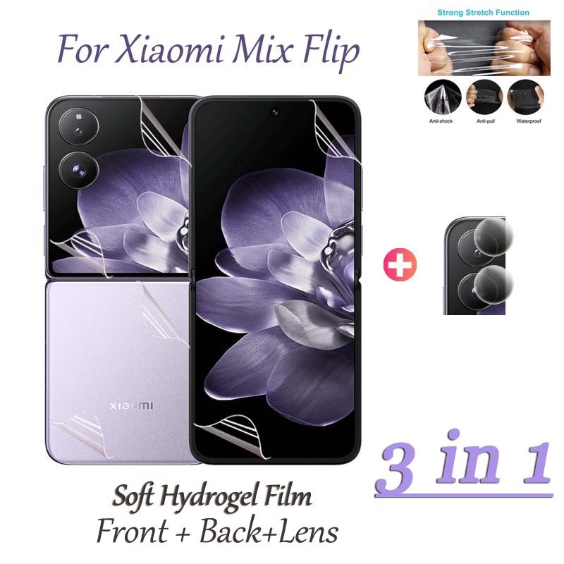3 in 1 ฟิล์มไฮโดรเจลป้องกันหน้าจอสําหรับ Xiaomi Mix Flip ฟิล์มด้านหน้าฟิล์มด้านหลังฟิล์มด้านใน ไฮโดรเจล ฟิล์ม TPU ตัวป้องกันกล้อง