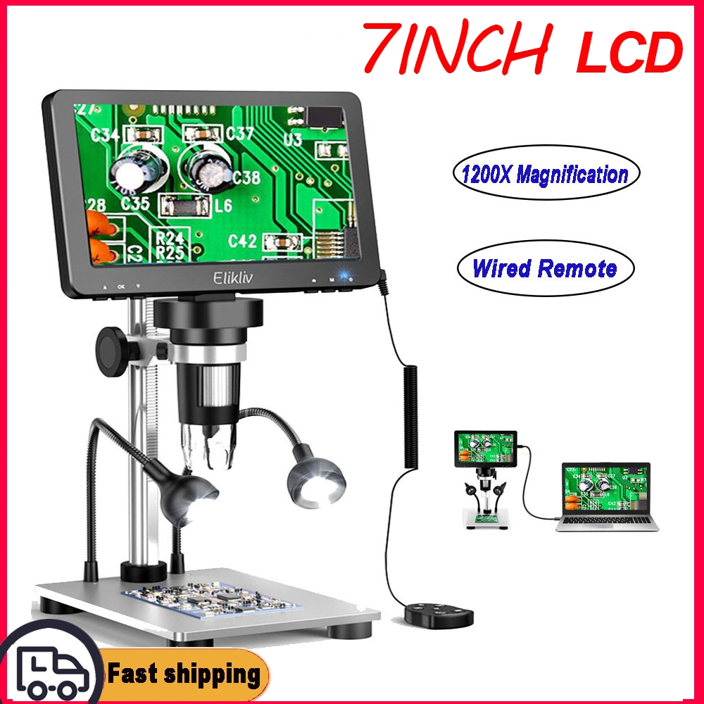 (จัดส่งจากกรุงเทพฯ)กล้องจุลทรรศน์ดิจิทัล Lcd กล้องขยาย Handheld Microscope 1080p ขนาด 7 นิ้ว พร้อมรีโมต แบบมีสาย กําลังขยาย 1200 เท่า พร้อมเครื่องบันทึกวิดีโอ สําหรับซ่อมแซมเหรียญ กลางแจ้ง