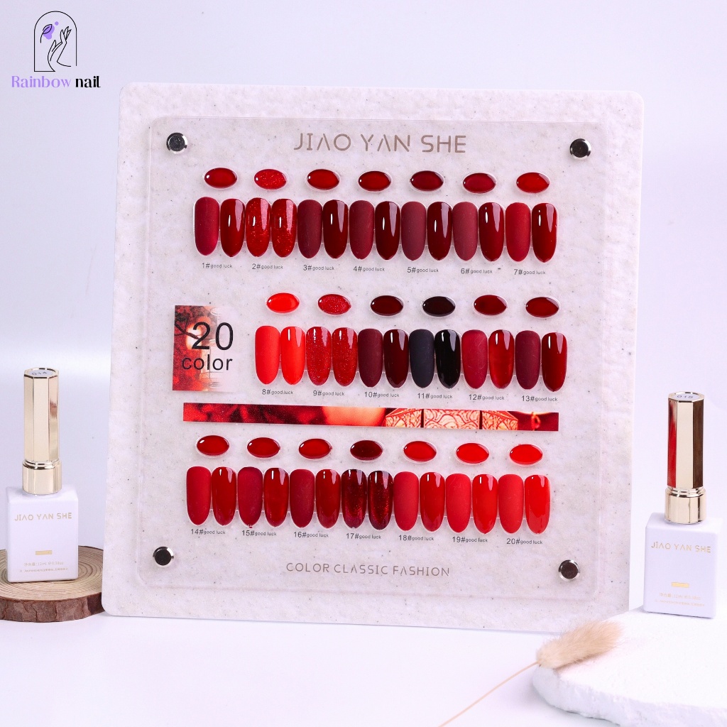 JYS 20 สี ชุดยาทาเล็บ Red Series แผนภูมิแสดงสีฟรี（JIAO YAN SHE）เนื้อเนียนมาก ความอิ่มตัวสูง