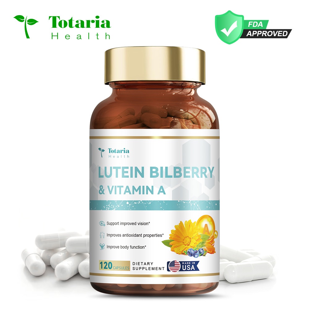 Totaria Lutein แคปซูลบิลเบอร์รี่สําหรับวิตามิน A รองรับฟังก์ชั่น Retina สุขภาพตา สารต้านอนุมูลอิสระธรรมชาติป้องกัน Night Blindness