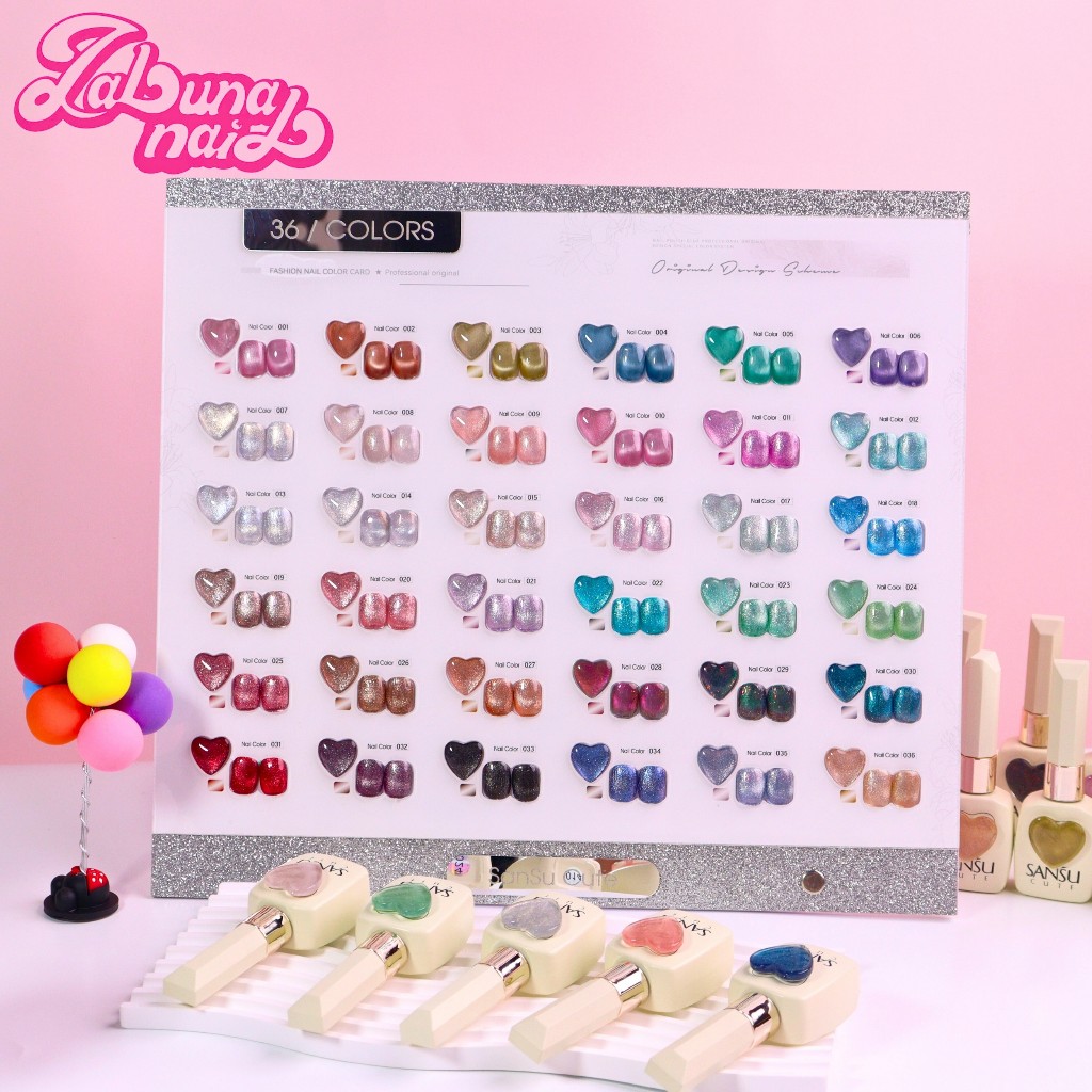 【พร้อมส่ง】Sansu 36 สี เจลแคทอาย/ สีลูกแก้ว การ์ดสีฟรี เอฟเฟกต์มันเงามาก ชุดยาทาเล็บ