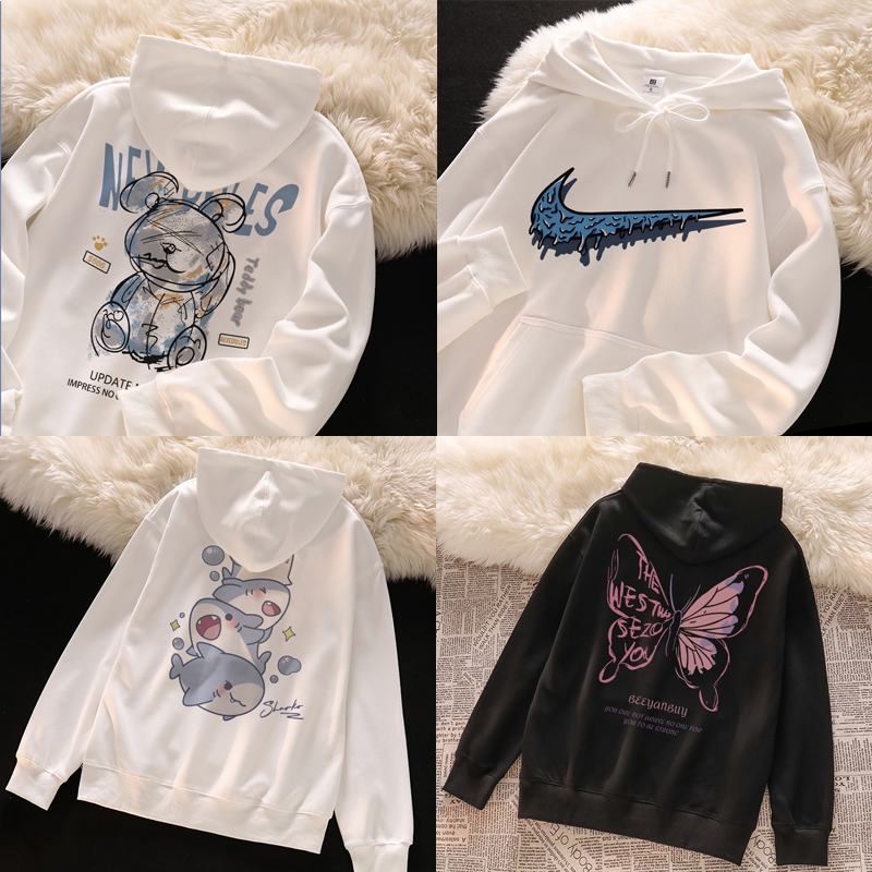 SELVZE（จัดส่งตลอด 24 ชั่วโมง）เสื้อฮู้ดแขนยาว，แฟชั่นการ์ตูนพิมพ์เสื้อฮู้ดแขนยาวหลวม #8228