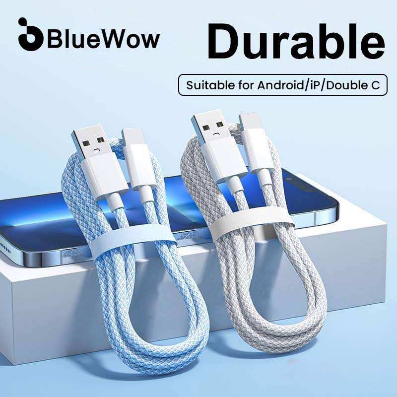 Bluewow Macaron Data Cable 1M Charge Fast Quick Double C TypeC USB iP เครื่องชาร์จโทรศัพท์มือถือ