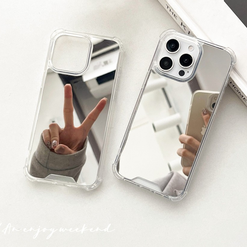 กระจกเงินกันกระแทกสําหรับiphone 16 Pro Max 11 12 13 14 15 Pro Max 6S 7 8 Plus XR XSหรูหราสี่มุมAnti Fallอะคริลิคแต่งหน้าFullป้องกันปกหลัง