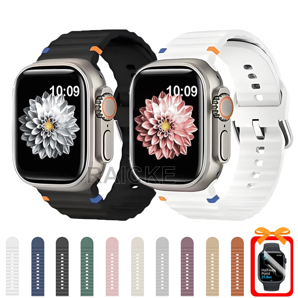 สายรัดซิลิโคนอ่อนนุ่มสําหรับ iWatch Series 11/10/9/8/7/6/5/4/3/SE/Ultra 49mm 46mm 45mm 44mm 42mm 41mm 40mm 38mm ราคา ถูกที่สุด ดีลบีเคเค