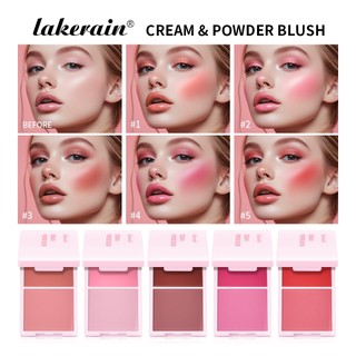 Lakerain 2-in-1 Cream & Powder Blush Palette - High Pigment, Blendable, Long-Lasting & Waterproof Cheek Tint for Natural Look - Peach Blush (Smooth, Lightweight, Portable)