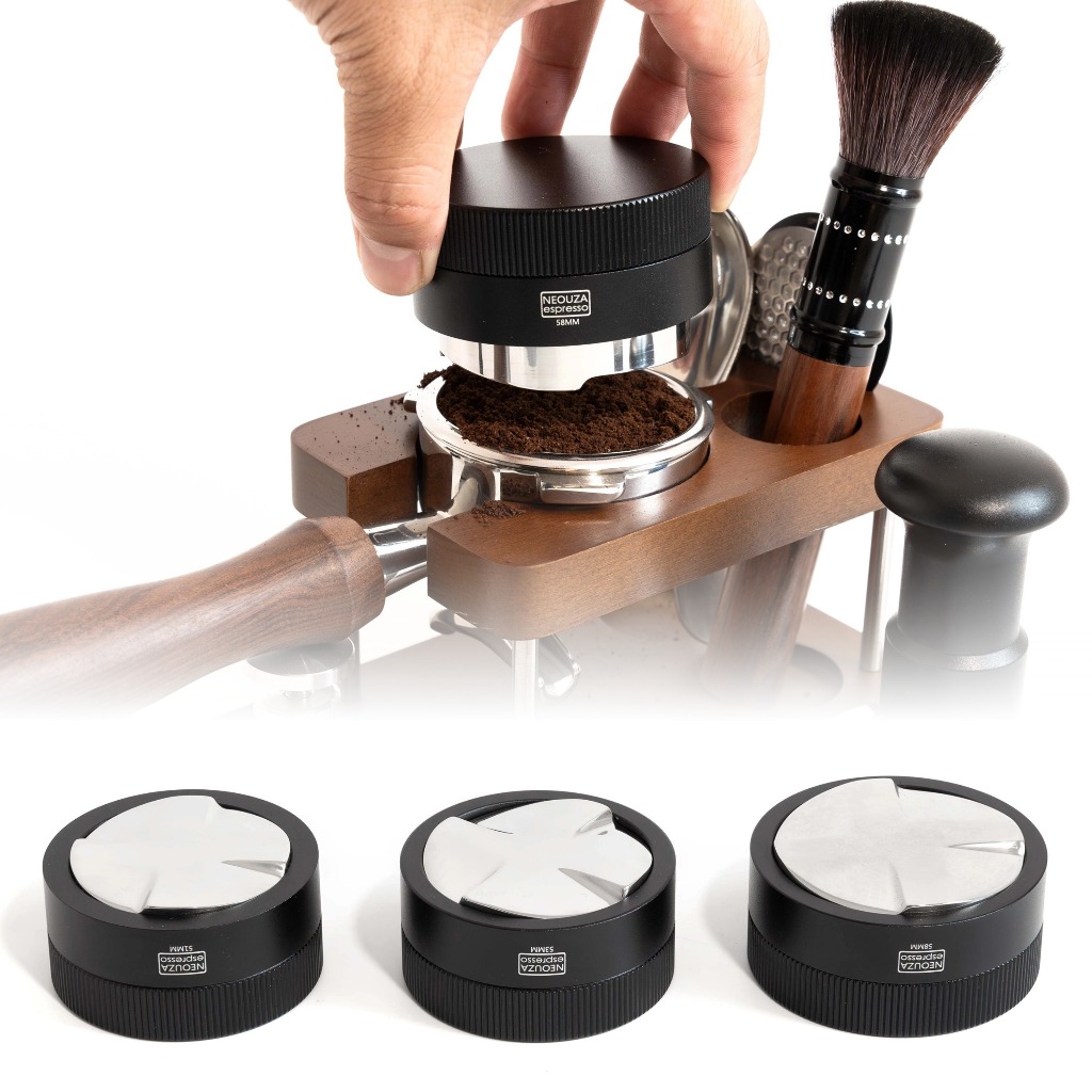 Neouza Coffee Gravity Adaptive จําหน่ายสําหรับ Espresso Portafilter, 51 มม.,53 มม.,58 มม., ผู้จัดจําหน่ายปรับระดับอัตโนมัติ, ระดับพร้อมฐาน 4 ใบ Clover