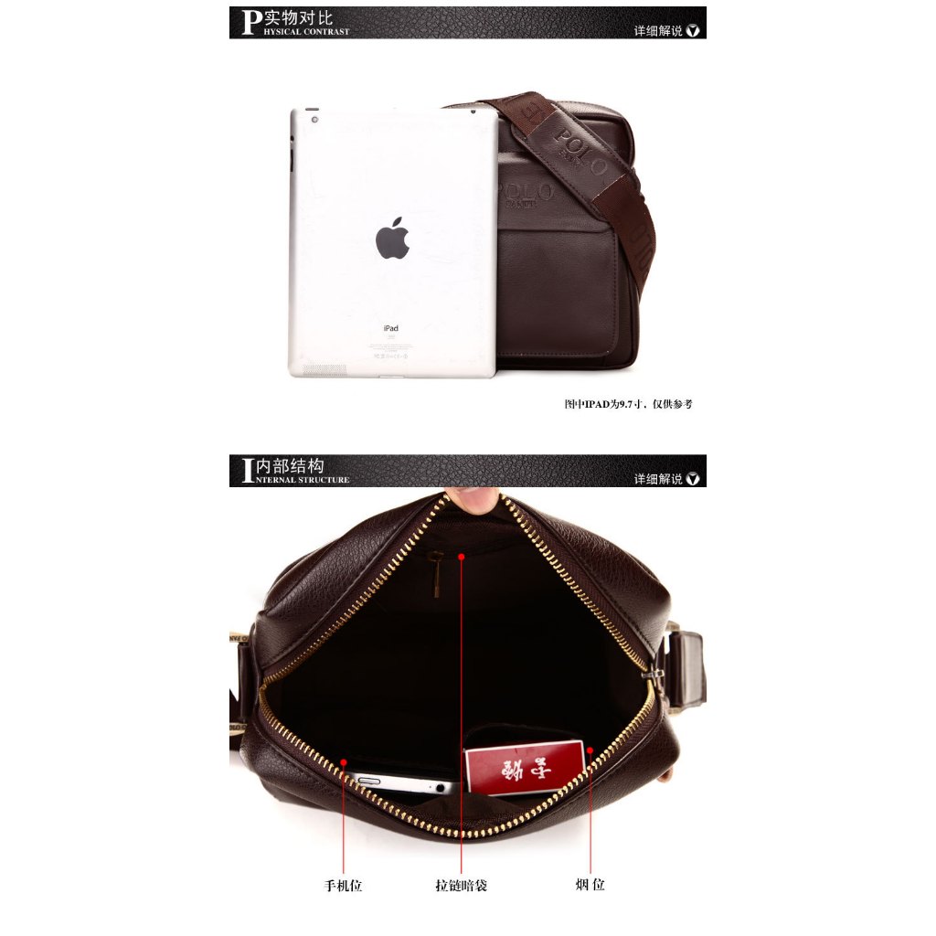 Polo Genuine Leather Mens bag Shoulder Bags Business Casual sling Messenger bag