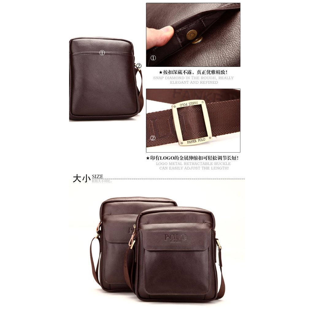 Polo Genuine Leather Mens bag Shoulder Bags Business Casual sling Messenger bag