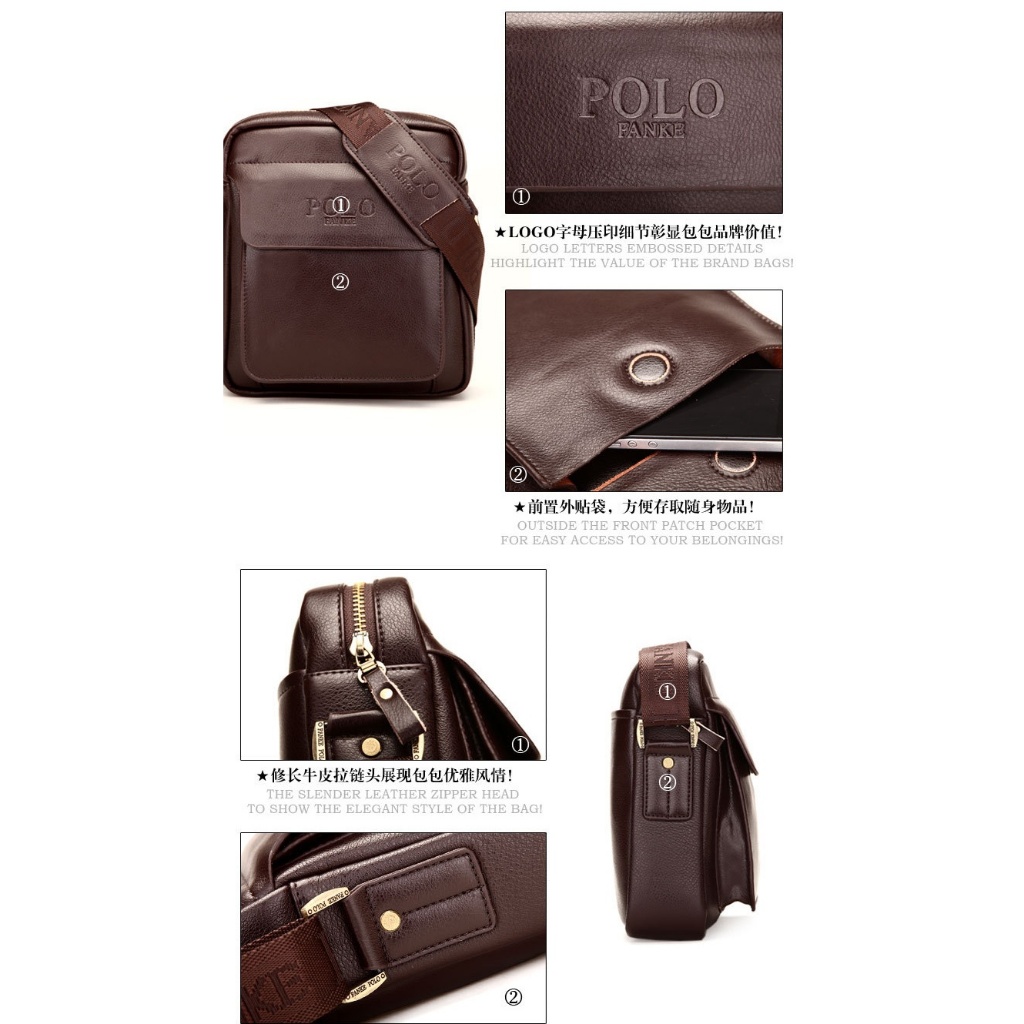 Polo Genuine Leather Mens bag Shoulder Bags Business Casual sling Messenger bag