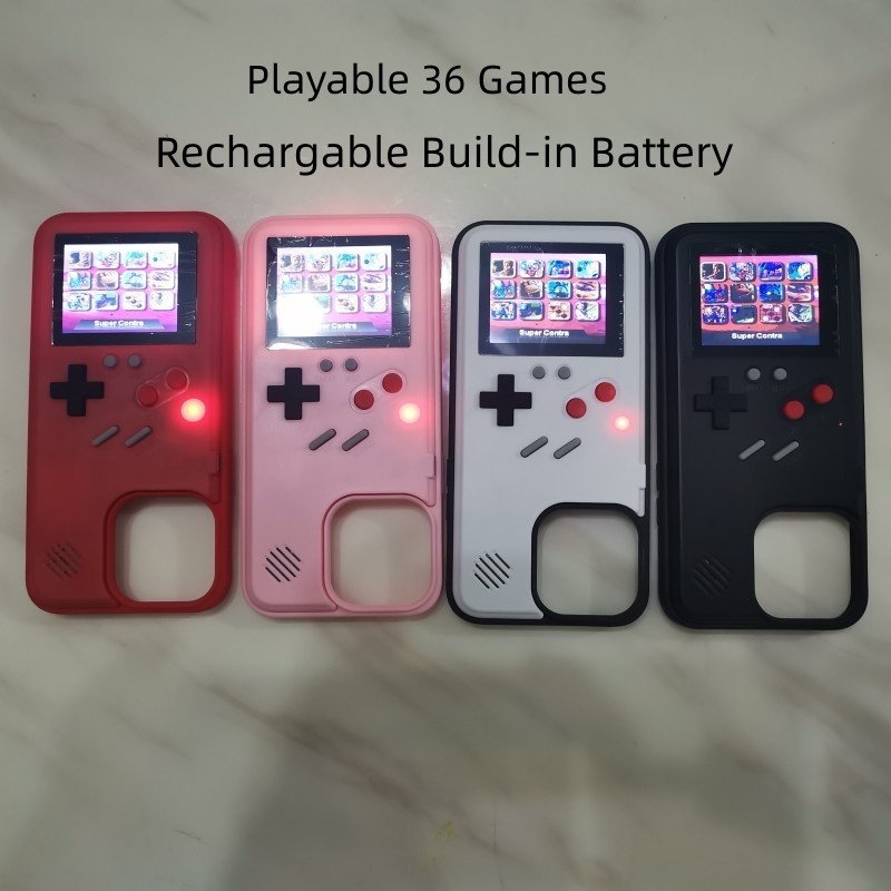สี Playable Gameboy เคสโทรศัพท์สําหรับ iPhone 16 15 14 13 Pro Max 16 Plus 3D วิดีโอ Retro เกมกันกระแทกฝาหลัง
