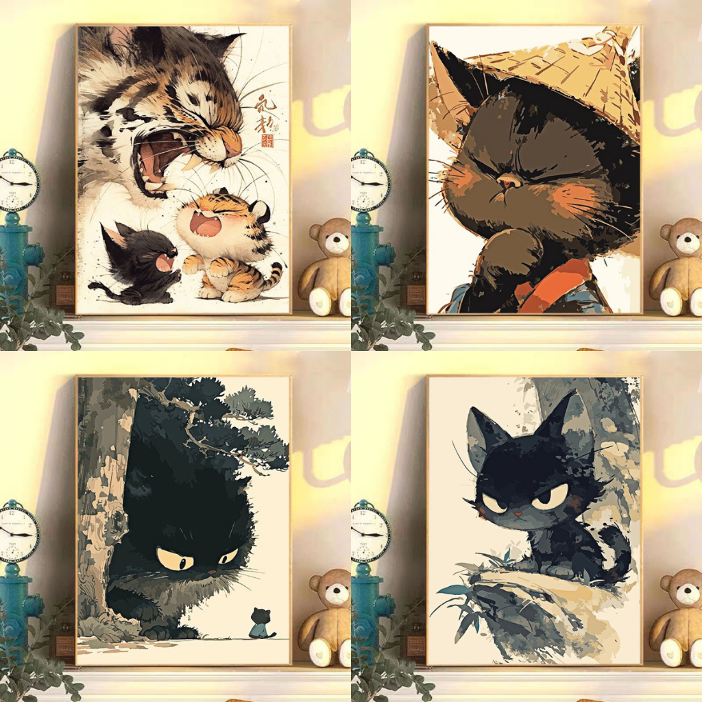 ทําเองภาพสีน้ํามันดิจิตอล/ตกแต่งผนังบ้าน/30  40ซม./โลกสัตว์/แมวน่ารัก/ปูน/สีอะคริลิค