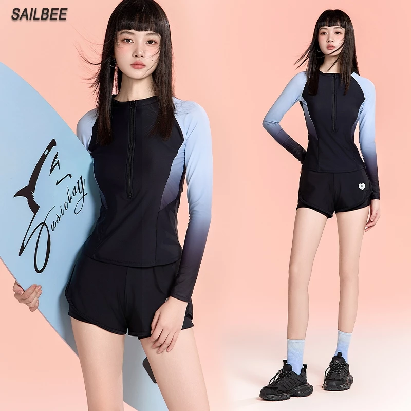 Sailbee ชุดว่ายน้ํากันแดดแขนยาวสําหรับผู้หญิงท่องชุดว่ายน้ําแห้งเร็วแมงกะพรุนชุดยิมนาสติกดําน้ําดูปะการัง N237