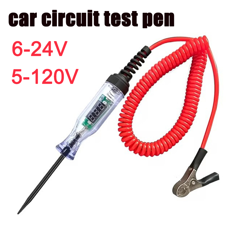 5-120v รถบรรทุกเครื่องทดสอบวงจรแรงดันไฟฟ้า DC จอแสดงผลดิจิตอลยาว Probe ปากกาหลอดไฟวินิจฉัยเครื่องมือซ่อมรถยนต์