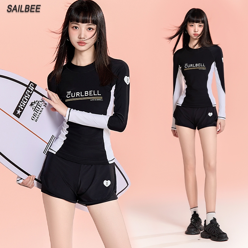 Sailbee ชุดว่ายน้ําแขนยาวของผู้หญิงชุดดําน้ํา UV Sun Conservative Thin Surfer ชุดแห้งเร็วชุดว่ายน้ําดําน้ําดูปะการังน้ําพุร้อน N235