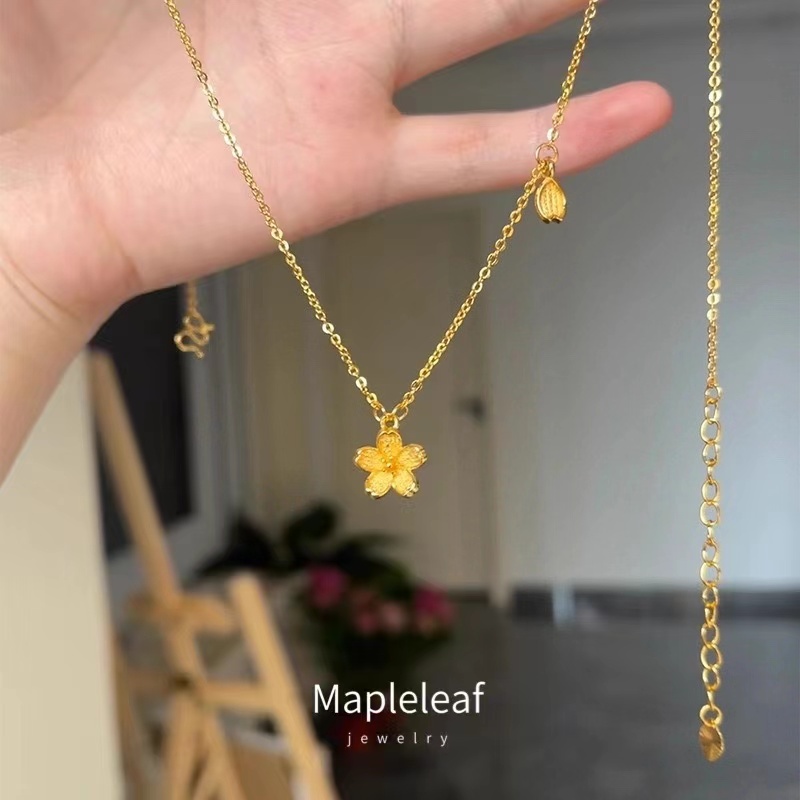 Original 18K Saudi gold pavnable cherry blossom กลีบพู่ผู้หญิงจี้สร้อยคออุปกรณ์เสริมเครื่องประดับของขวัญ Hypoellergic