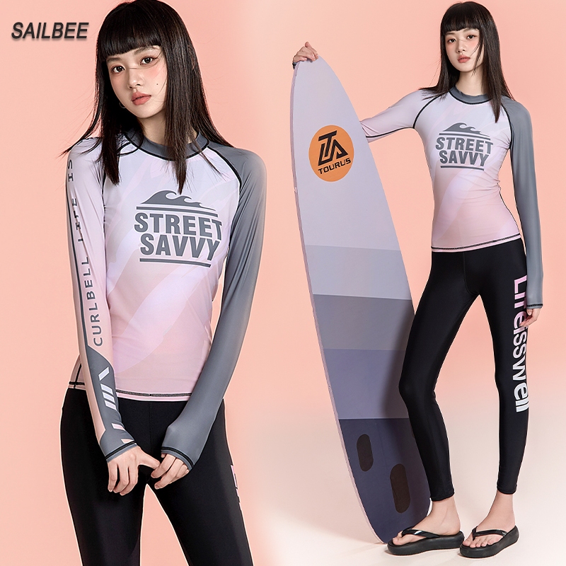 Sailbee ชุดว่ายน้ําแขนยาวของผู้หญิงชุดดําน้ํา UV Sun Conservative Thin Surfer ชุดแห้งเร็วชุดว่ายน้ําดําน้ําดูปะการังน้ําพุร้อน N232