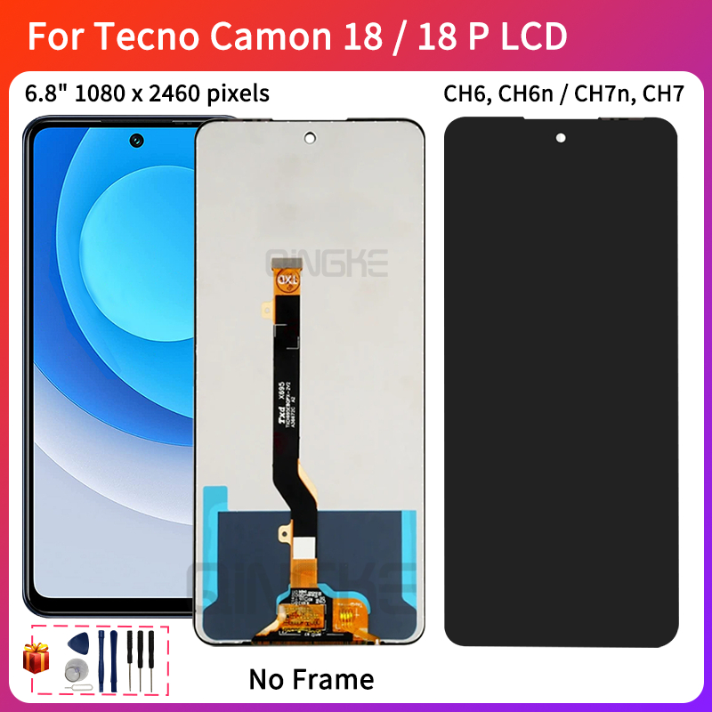 6.8 "ใหม่สําหรับ Tecno Camon 18 LCD CH6 CH6n จอแสดงผล IPS Touch Screen Digitizer Assembly สําหรับ Te