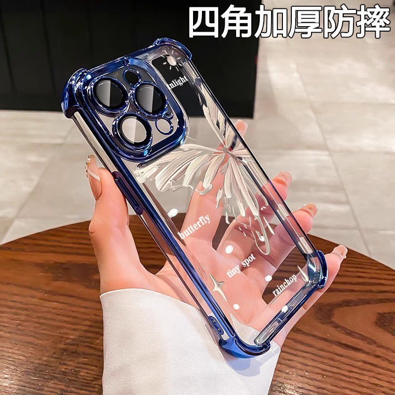 สําหรับ IPHONE กรณี 16 15 14 13 12 11 PRO MAX 7 8 PLUS X XR XS MAX แฟลชเงินผีเสื้อไฟฟ้าสี่มุม anti-drop