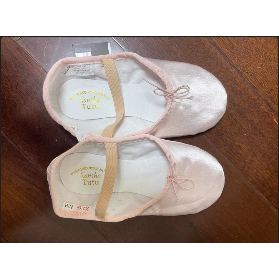 Sansha เด็กซาตินบัลเล่ต์รองเท้านุ่มหนัง Full-sole เริ่มต้นบัลเล่ต์แบนเต้นรํารองเท้าแตะสําหรับนักเรียนหญิงเด็ก NO.4S