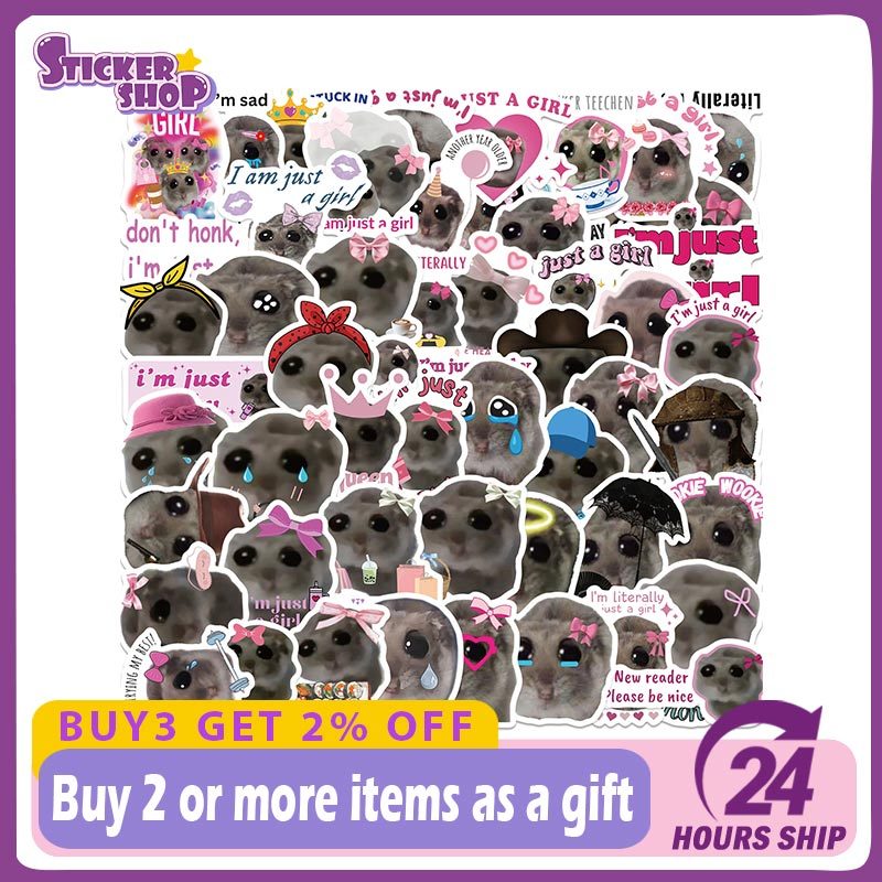 56PCS ตลก MEME Sad หนูแฮมสเตอร์สติกเกอร์ตกแต่งแล็ปท็อปกีตาร์โทรศัพท์กันน้ําสติกเกอร์สัตว์