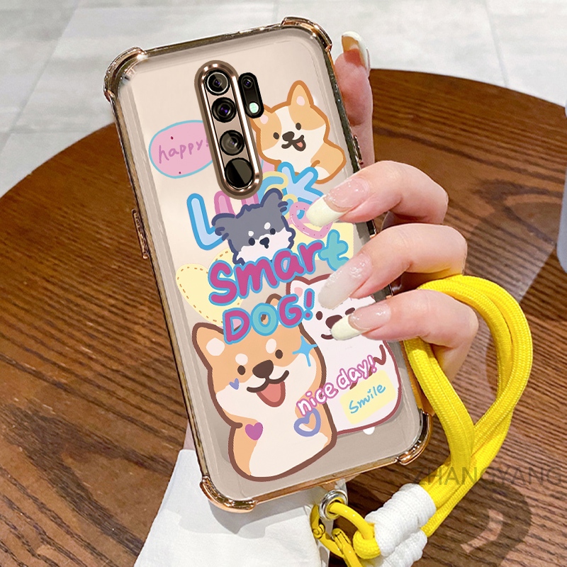 กรณีสําหรับ OPPO A5 2020 A9 2020 สี่มุม anti drop electroplated เคสโทรศัพท์ความงามการ์ตูนรูปแบบสัตว์เลี้ยงออกแบบและ TPU soft case พร้อมเชือกแขวน