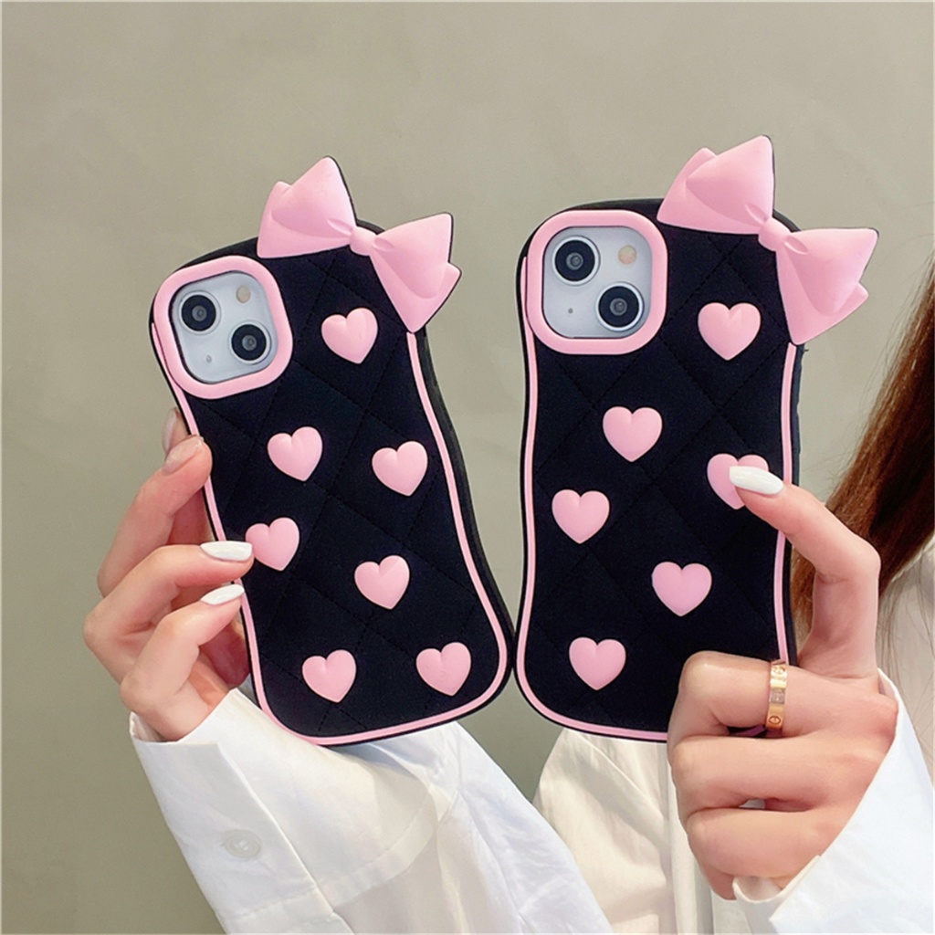ซิลิโคนนุ่มรูปหัวใจโบว์iphoneสําหรับiphone 16 ProMax 15ProMax 15Plus 13 12 11 14 6&7&8Plus XSMaxกรณี