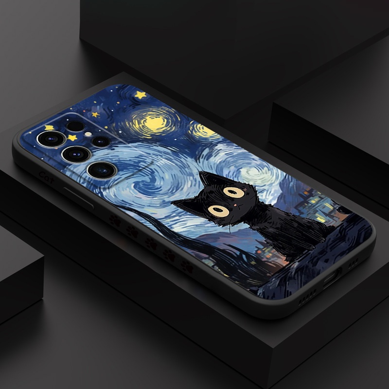SAMSUNG Starry Catเคสโทรศัพท์สําหรับSamsung Galaxy S24 S23 S22 FE Ultra Plus 5Gซิลิโคนเหลวด้านข้างรูปแบบฝาครอบ