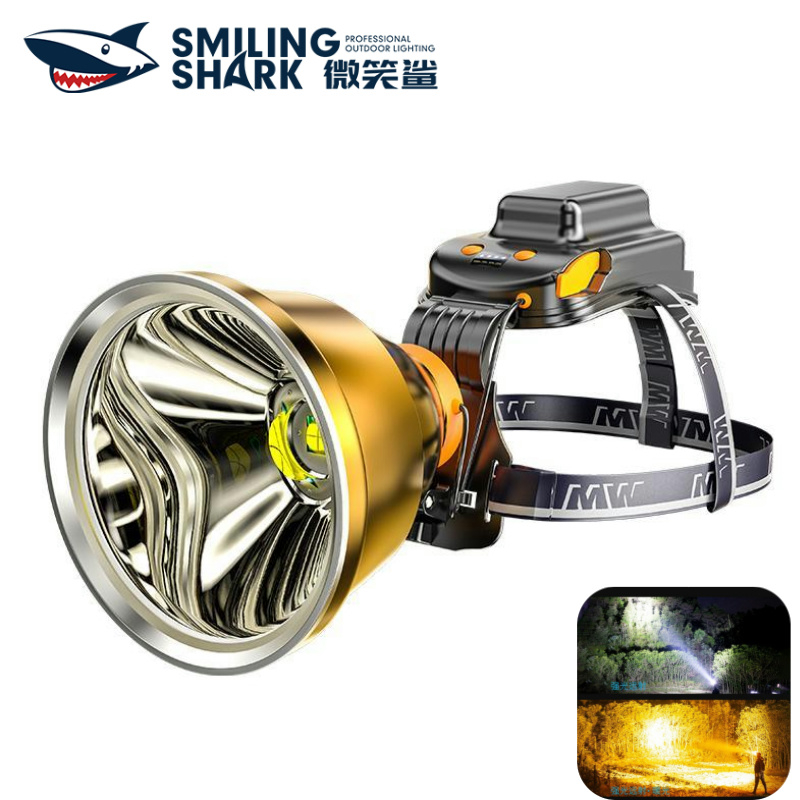 【10000LM】SMILING SHARK K199 LED ไฟหน้าส่องไกล กันน้ำ อินดักชันเซ็นเซอร์ สว่างสดใส สีขาว/เหลือง ระยะทางส่องสว่าง 1000 เมตร ชาร์จUSB สำหรับกลางแจ้ง