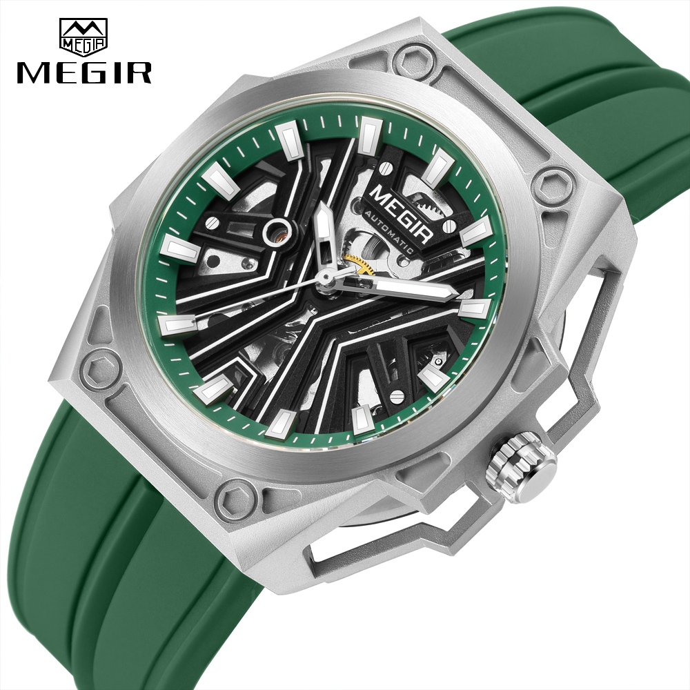 Megir 8603 แฟชั่น Leisure Man นาฬิกาข้อมือกันน้ําสายซิลิโคนสแตนเลสสตีลรอบ Dial Design นาฬิกาชาย