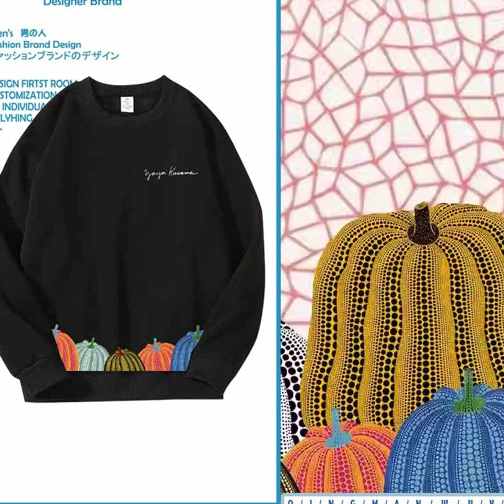 พร้อมสต็อกศิลปินญี่ปุ่น Yayoi Kusama Polka Dot ฟักทองรอบคอเสื้อกันหนาวหลวมผู้ชายผู้หญิงสไตล์เดียวกันเสื้อผ้าแขนยาวฤดูใบไม้ผลิฤดูใบไม้ร่วง