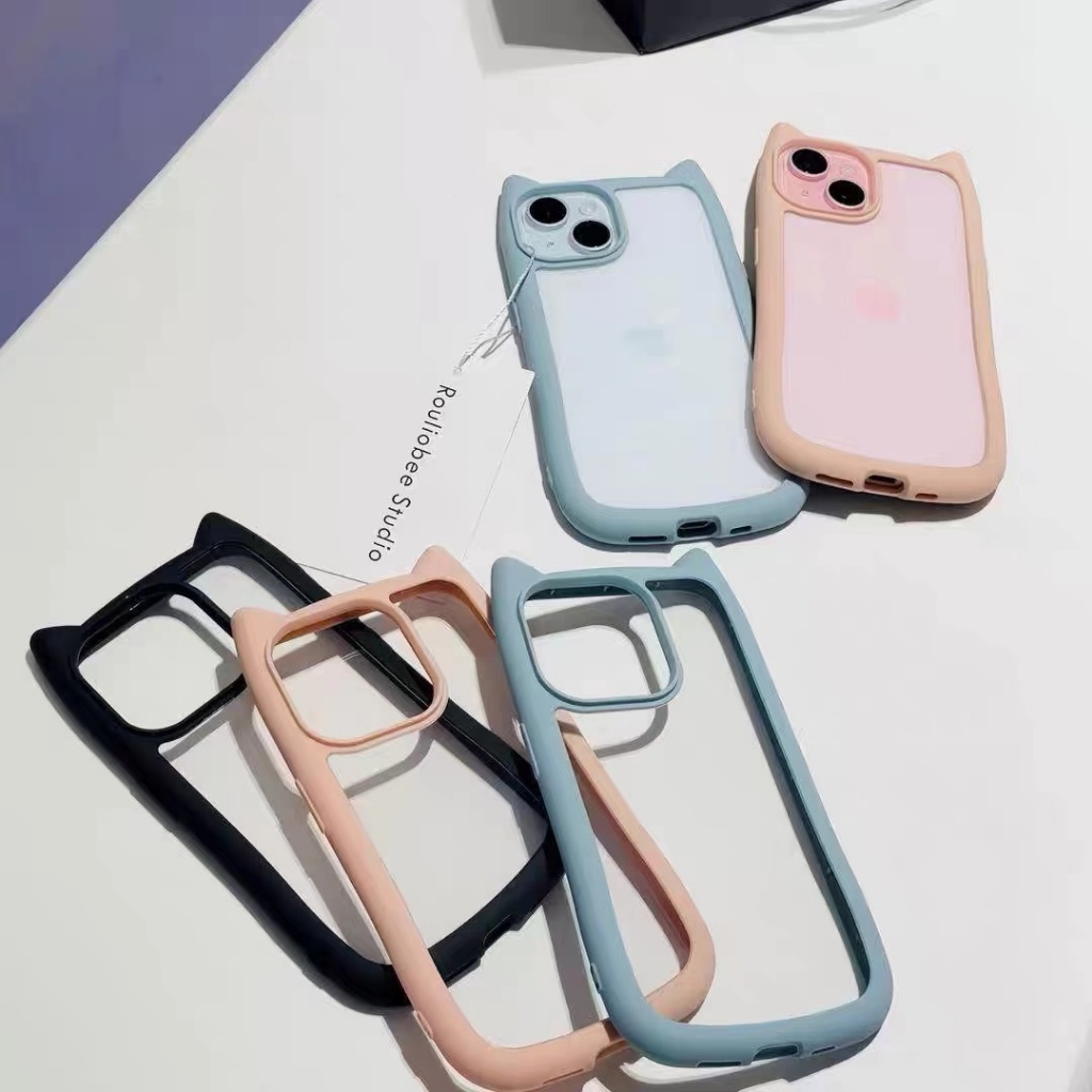 SUNTAIHO ซันไทโฮ สวยที่ไม่ซ้ํากันตลกหูแมวน่ารักปลอกกันชนใสเคสโทรศัพท์สําหรับ ไอโฟน 15 14 12 13 11 มือโปร สูงสุด ทีพียู โปร่งใสนุ่มพรีเมี่ยมกันกระแทกฝาหลัง