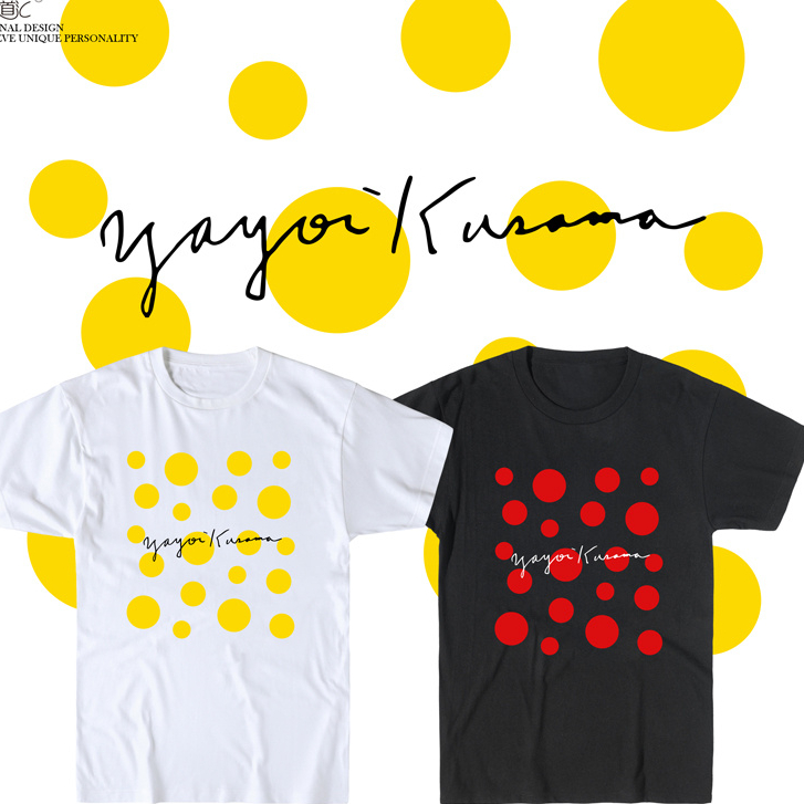 ผ้าฝ้ายแท้โฮมเมดศิลปินญี่ปุ่น Yayoi Kusama Polka Dot เสื้อยืดศิลปะ Polka Dot ภาพวาดที่มีชื่อเสียงรอบคอ Retro Niche Art นักเรียน