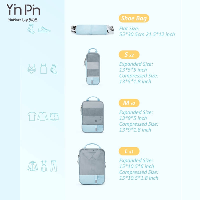 6 ชิ้น ออแกไนเซอร์ กระเป๋าเดินทางชุดบรรจุกรณีการจัดเก็บ สำหรับกระเป๋าเดินทาง กระเป๋าชุด กระเป๋าเก็บของ ถุงเก็บซิปหนา