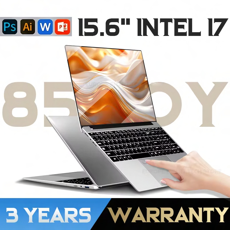 รับประกันสามปีแล็ปท็อปพร้อม Windows 11, ปลดล็อคลายนิ้วมือ, Intel Core i7 8500Y, 15.6 นิ้ว, 16GB, DDR
