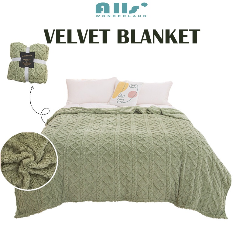 jacquard blanket สักหลาด ผ้าห่ม ผ้านวม ล้วน ปุย 5ฟุต สีเบจ/เทา/ชมพู/เขียว