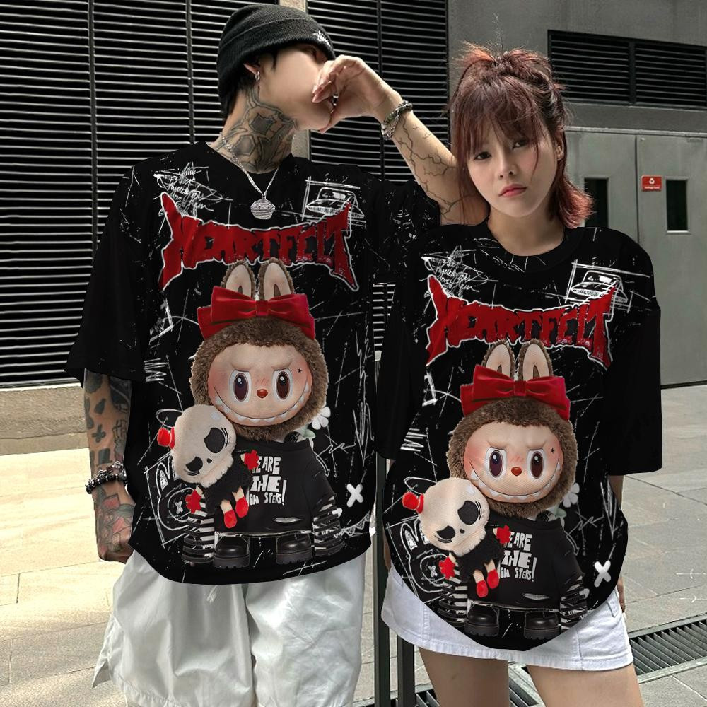 Labubu เสื้อยืดการ์ตูน Jersey ขนาดใหญ่กีฬากลางแจ้งเวอร์ชั่นเกาหลีคู่ Blockcore Top LABUBU การ์ตูนเด็กเสื้อยืดระบายอากาศแห้งเร็ว