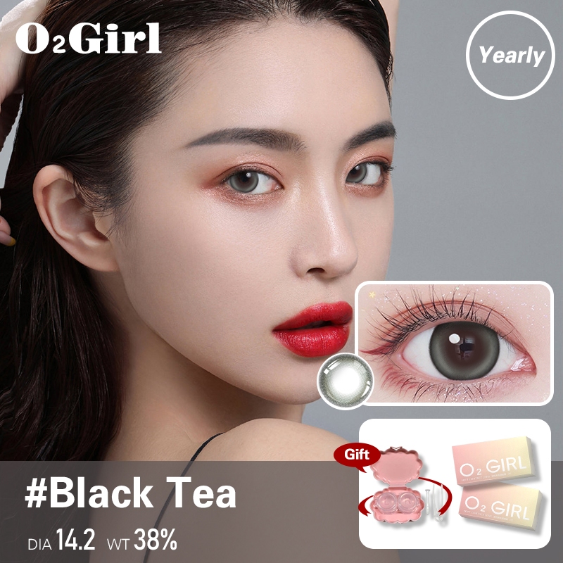 O2Girl 14.5mm คอนแทคเลนส์ คอนแทคเลนส์ตาหวาน คอนแทคเลนส์ตาโต คอนเทคเลนส์สายตาสั้น Black Tea