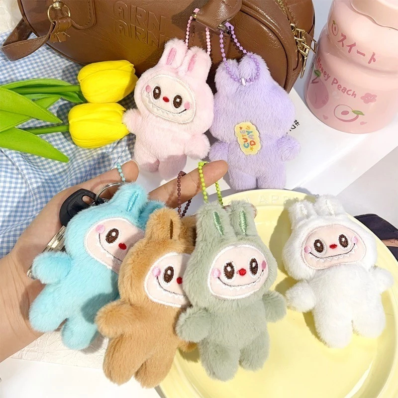 Labubu ตุ๊กตาของเล่นการ์ตูนมอนสเตอร์จี้ตุ๊กตานุ่ม Plushies พวงกุญแจพวงกุญแจรถกระเป๋าเป้สะพายหลังกระเป๋าตกแต่ง