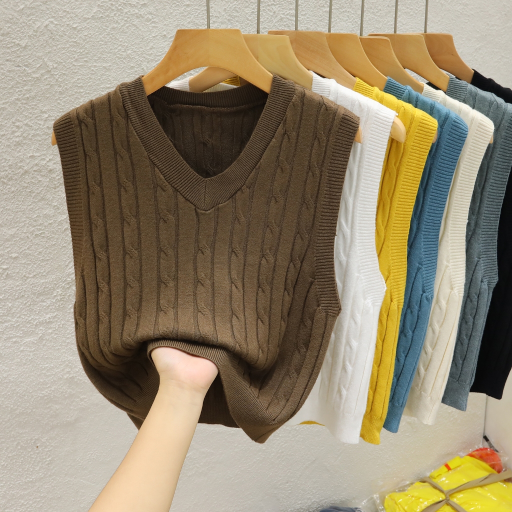 เสื้อกั๊กสั้นผู้หญิงสไตล์ใหม่คอวีสไตล์ตะวันตกทุกการแข่งขันเสื้อถัก