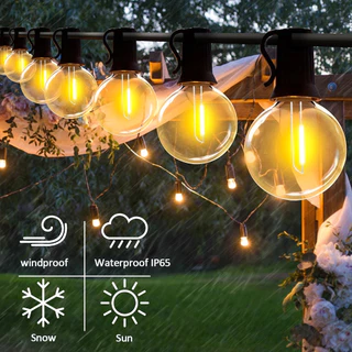 Powdeom G40 LED พลังงานแสงอาทิตย์ String ไฟกันน้ํากลางแจ้ง Patio Globe String ไฟ Bistro Yard Party สวนตกแต่งคริสต์มาส fairy ไฟ 7 M/10 M/15 M